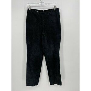 B&J Black Solid Leather SUEDE Straight Leg Pants Rhinestones Regular Size 7